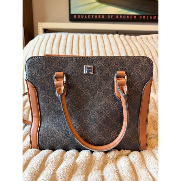 Nine West Handbag Bundle Brown Monogram Satchel & Mauve Pink Crossbody Bag - Picture 2 of 12